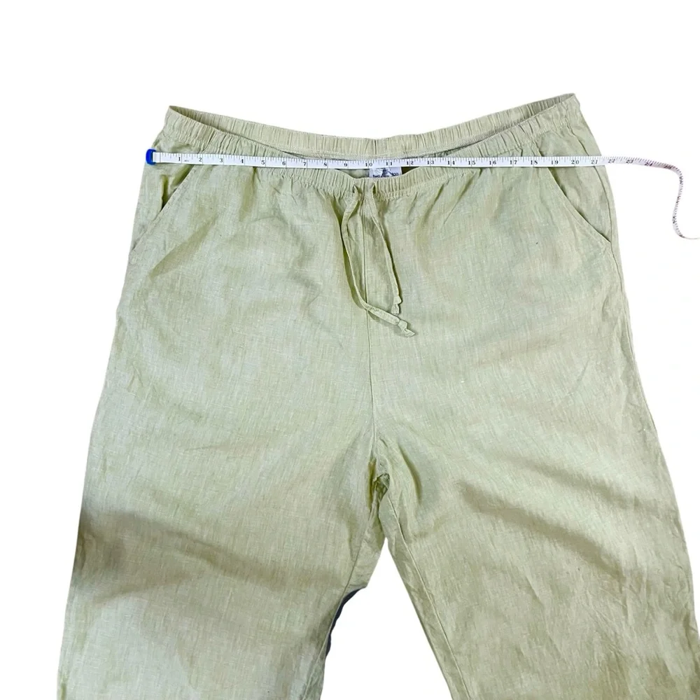 Two Star Dog 100% Linen Sage Green Drawstring Capri Pants Pockets Resort Wear